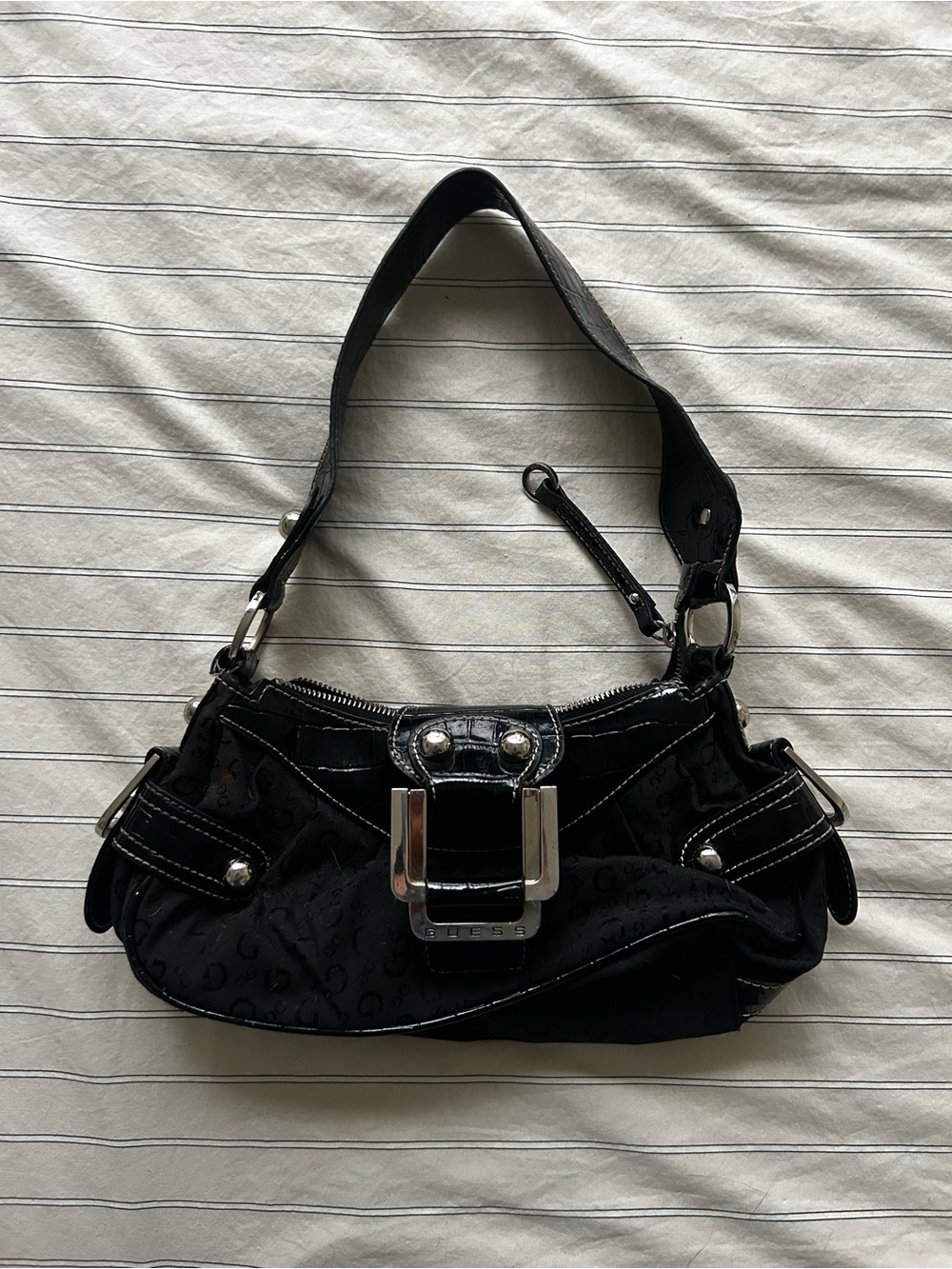 Vintage Guess Black Leather Accented Bag